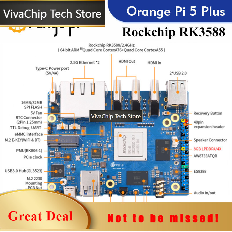 Orange Pi 5 Plus 16Gb - Komputer Papan Tunggal VivaChip TechOrange Pi